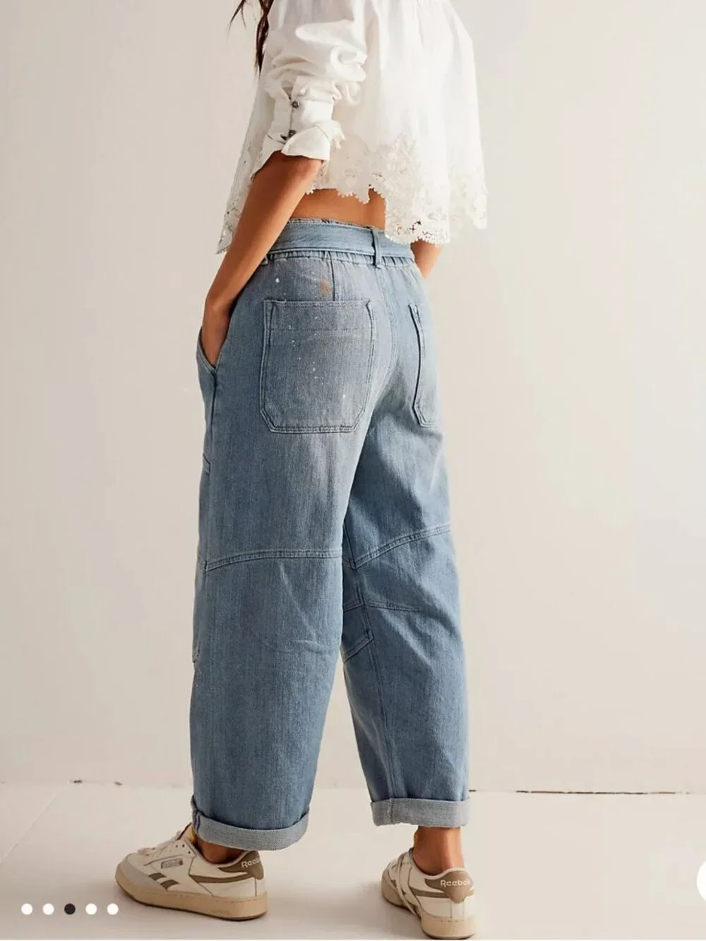 Free People We The Free Pavement Artist Slouchy Cropped Jeans XS Light Wash Belt
